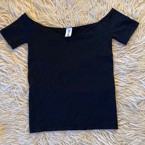 Off shoulder fitted black top OS